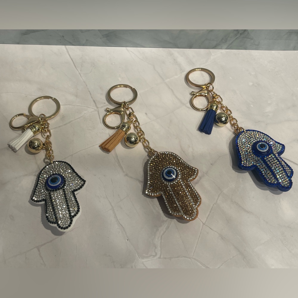 Choice of Puffed Rhinestone Hamsa Hand Keychain, Bag charm